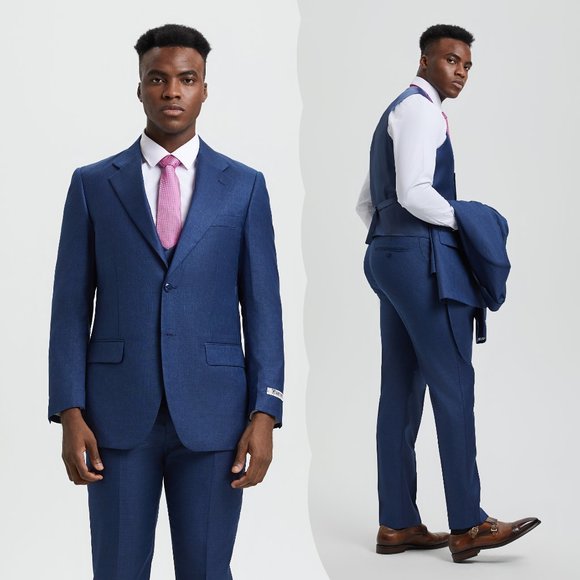 Stacy Adams Sharkskin 3pc Suit w/ Expandable Waistband, Royal Blue